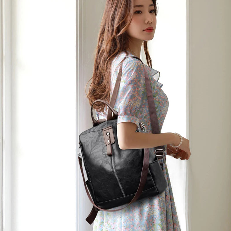 Sac à Dos Antivol Cuir PU – Élégance & Sécurité | Sélène & Co