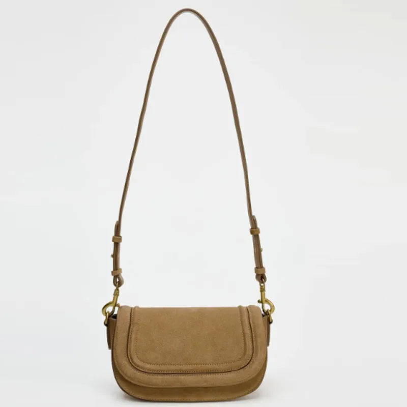 Sac Bandoulière Daim Caramel – Élégance Structurée | Sélène & Co