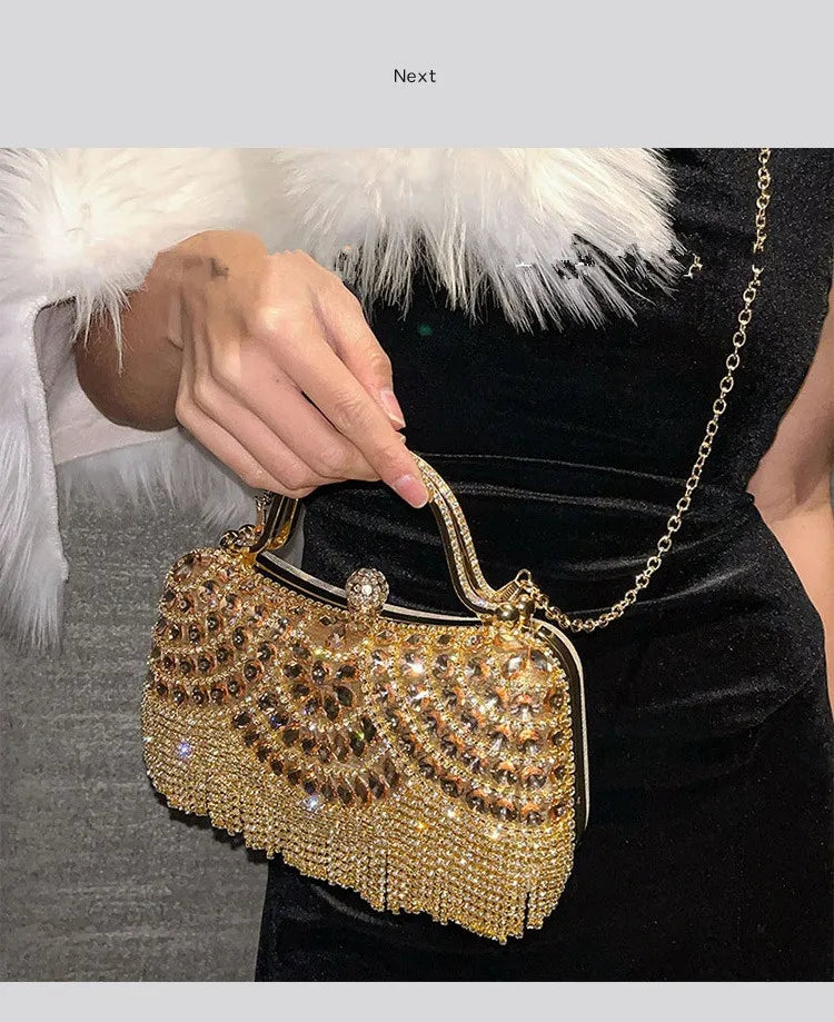 Clutch Strass & Pompon | Sac de Soirée Mariage & Cocktail Femme