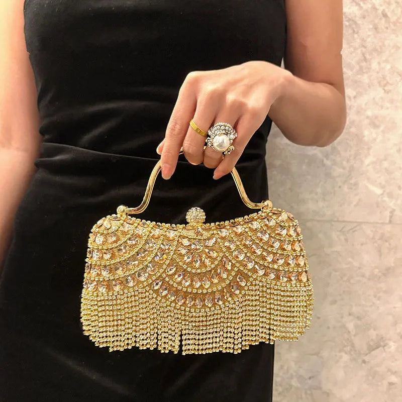 Clutch Strass & Pompon | Sac de Soirée Mariage & Cocktail Femme