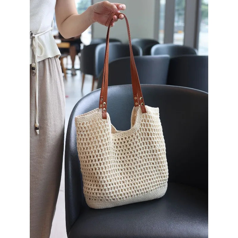 Sac Cabas Paille Ajourée & Coton – Légèreté Estivale | Sélène & Co