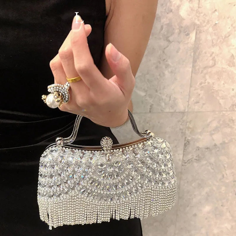 Clutch Strass & Pompon | Sac de Soirée Mariage & Cocktail Femme