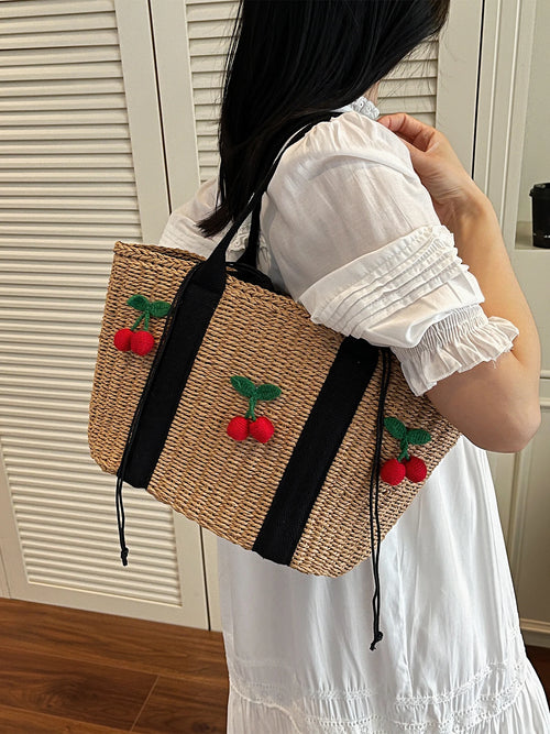 Grand Sac Tressé Motif Cerises – Esprit Estival | Sélène & Co