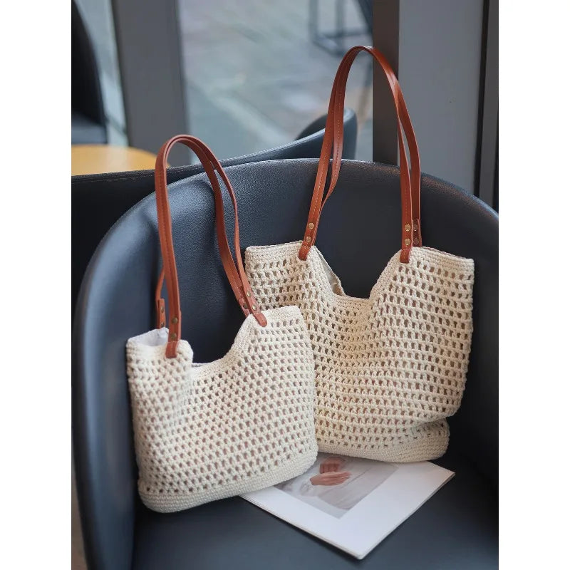 Sac Cabas Paille Ajourée & Coton – Légèreté Estivale | Sélène & Co