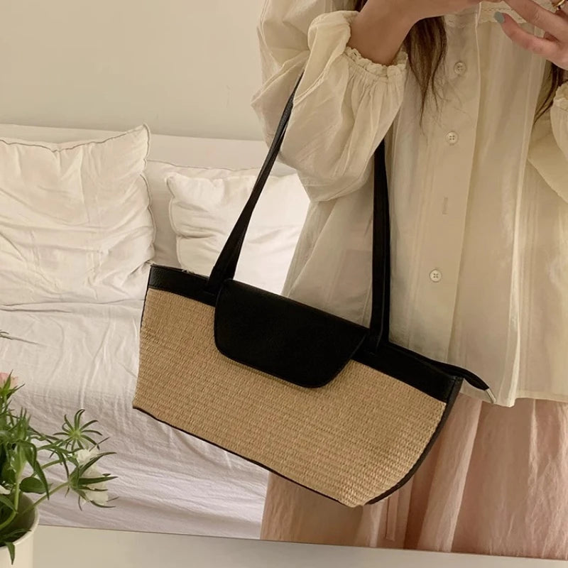 Sac Bandoulière en Paille & PU – Esprit Vacances | Sélène & Co
