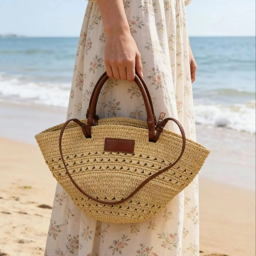Sac Cabas Paille & Cuir – Grande Capacité Bohème Chic | Sélène & Co