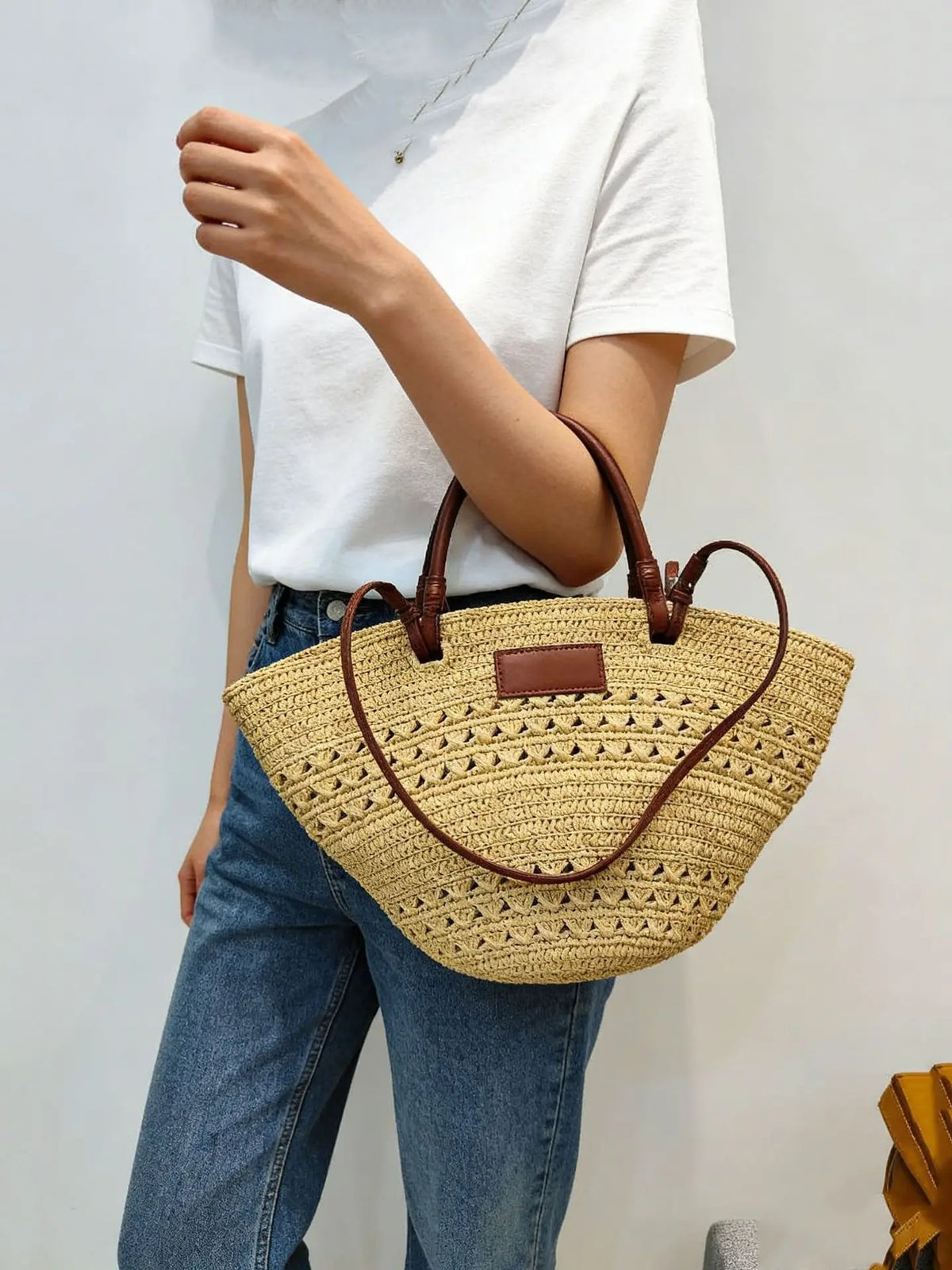 Sac Cabas Paille & Cuir – Grande Capacité Bohème Chic | Sélène & Co
