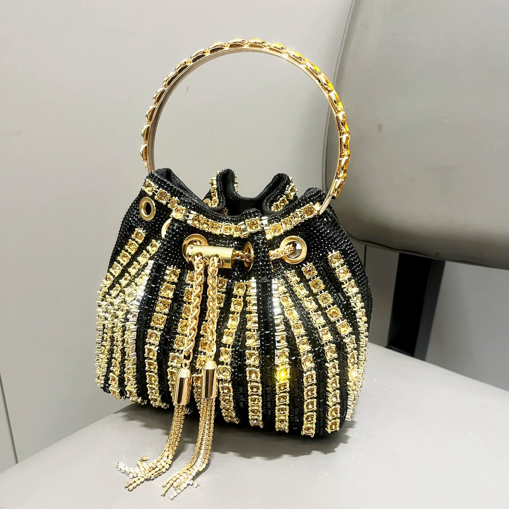 Sac de Soirée Femme Luxe – Strass & Cristaux, Pochette Bucket Bandoulière