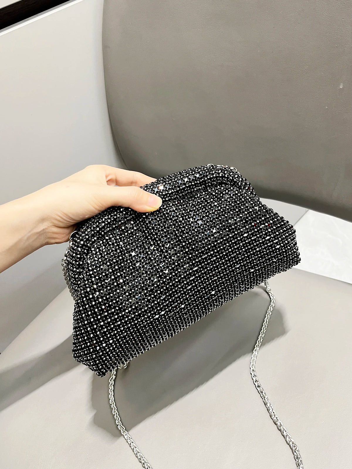 Clutch Strass Métallique Luxe | Sac de Soirée & Banquet Femme