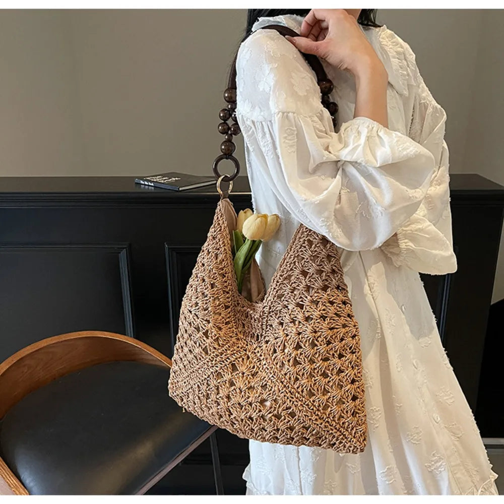 Sac Tote en Paille Ajourée – Esprit Vacances | Sélène & Co