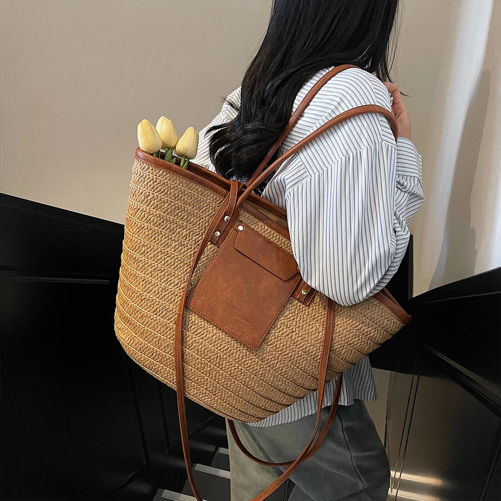 Grand Sac de Plage en Paille – Élégance Estivale | Sélène & Co