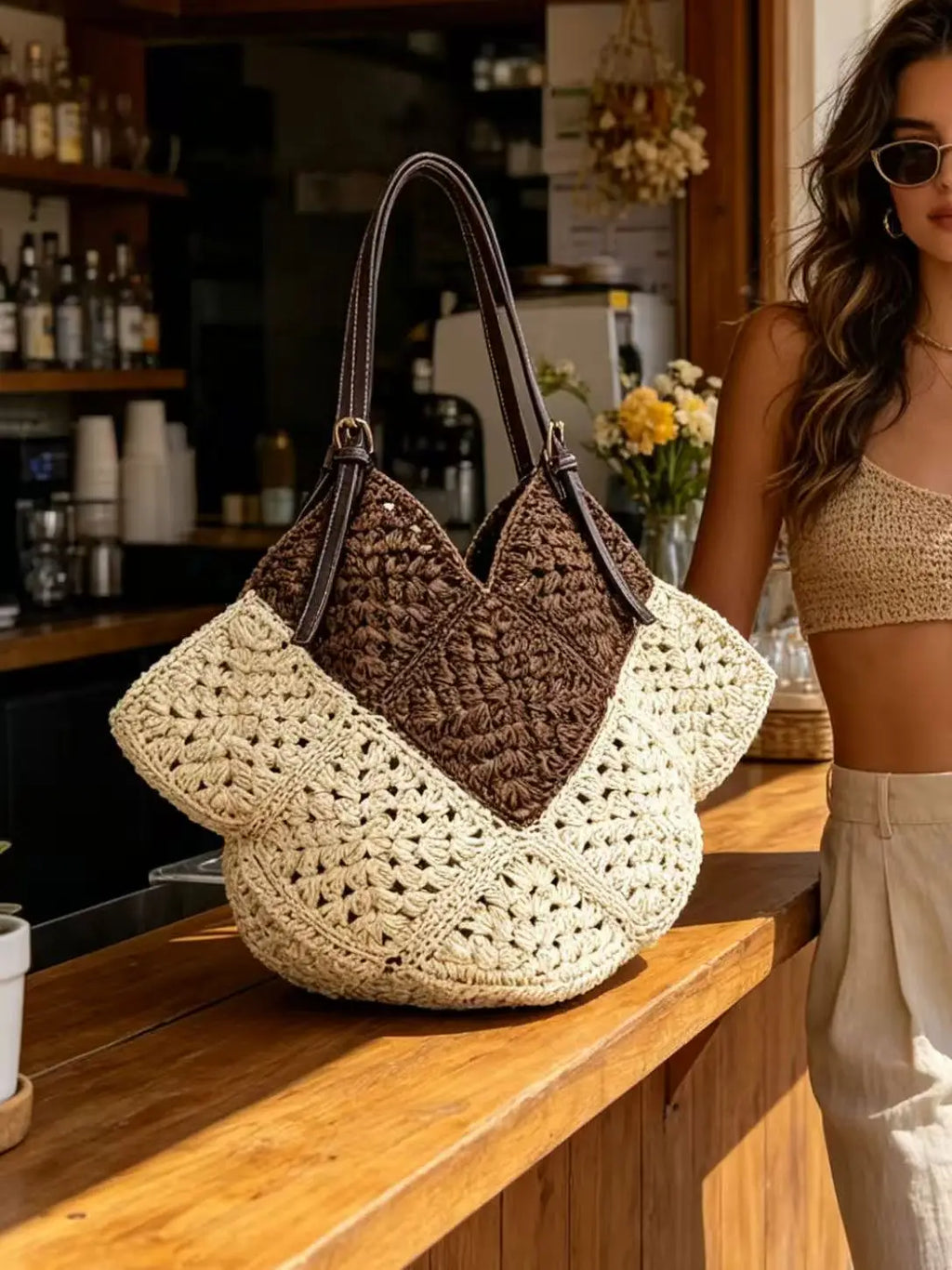 Sac Bandoulière en Paille Tressée Artisanale | Sélène & Co