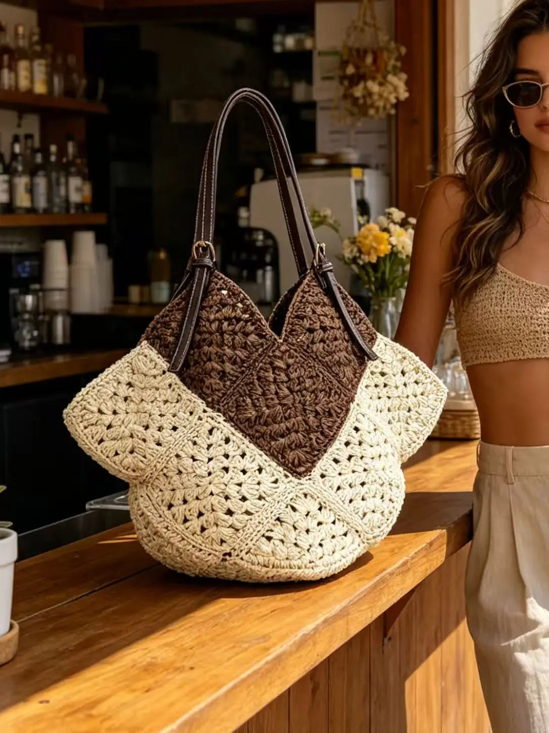 Sac Bandoulière en Paille Tressée Artisanale | Sélène & Co