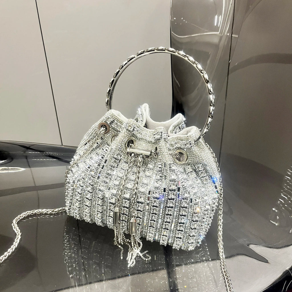 Sac de Soirée Femme Luxe – Strass & Cristaux, Pochette Bucket Bandoulière