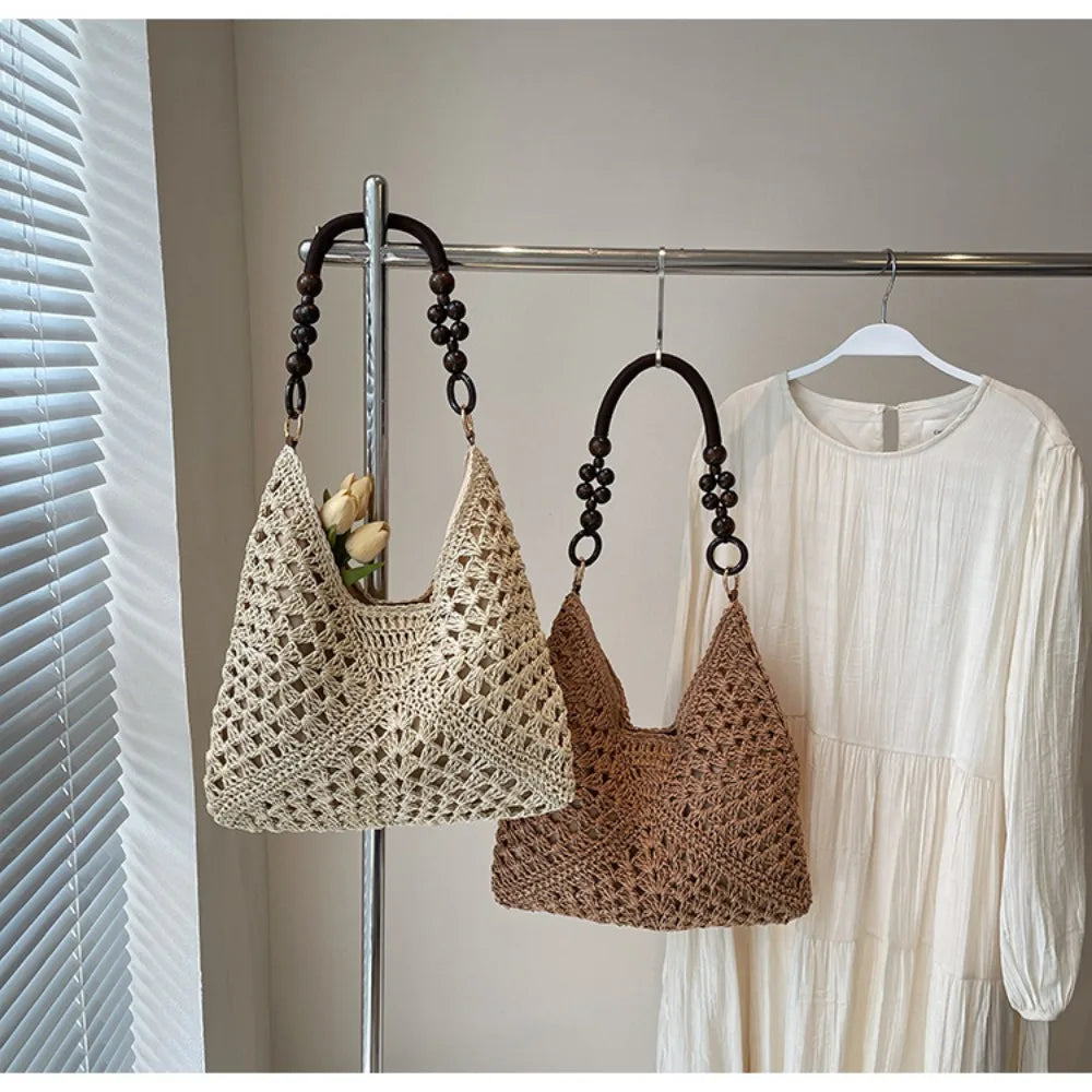 Sac Tote en Paille Ajourée – Esprit Vacances | Sélène & Co