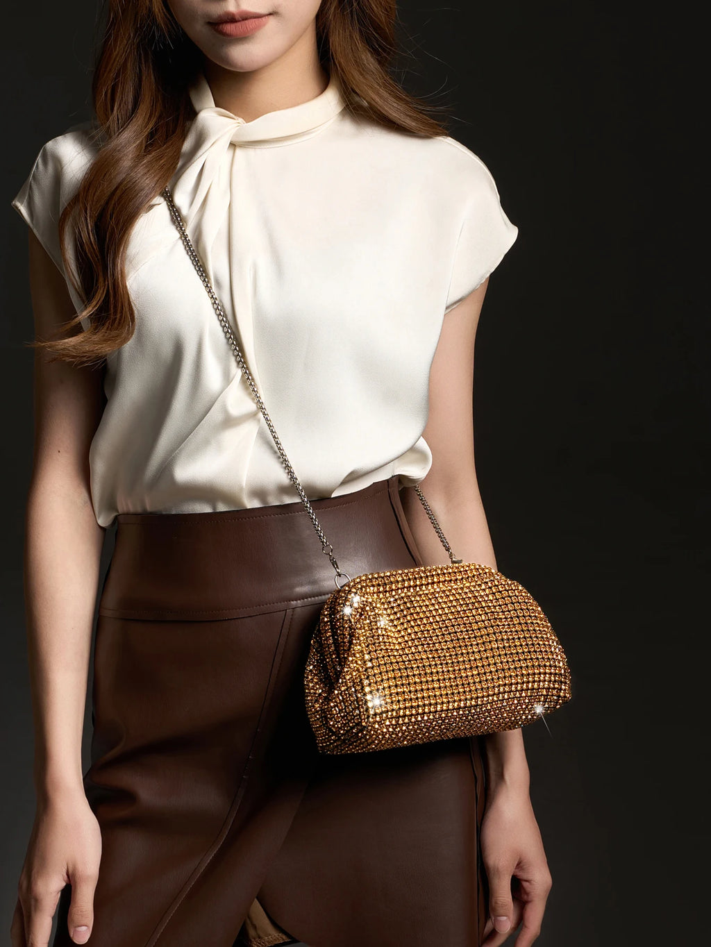 Clutch Strass Métallique Luxe | Sac de Soirée & Banquet Femme