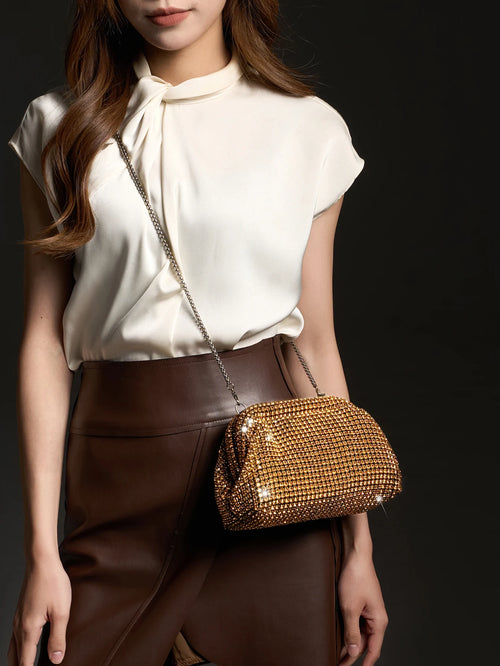Clutch Strass Métallique Luxe | Sac de Soirée & Banquet Femme