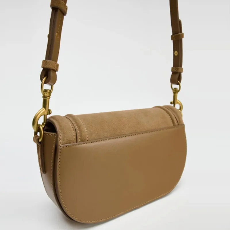 Sac Bandoulière Daim Caramel – Élégance Structurée | Sélène & Co