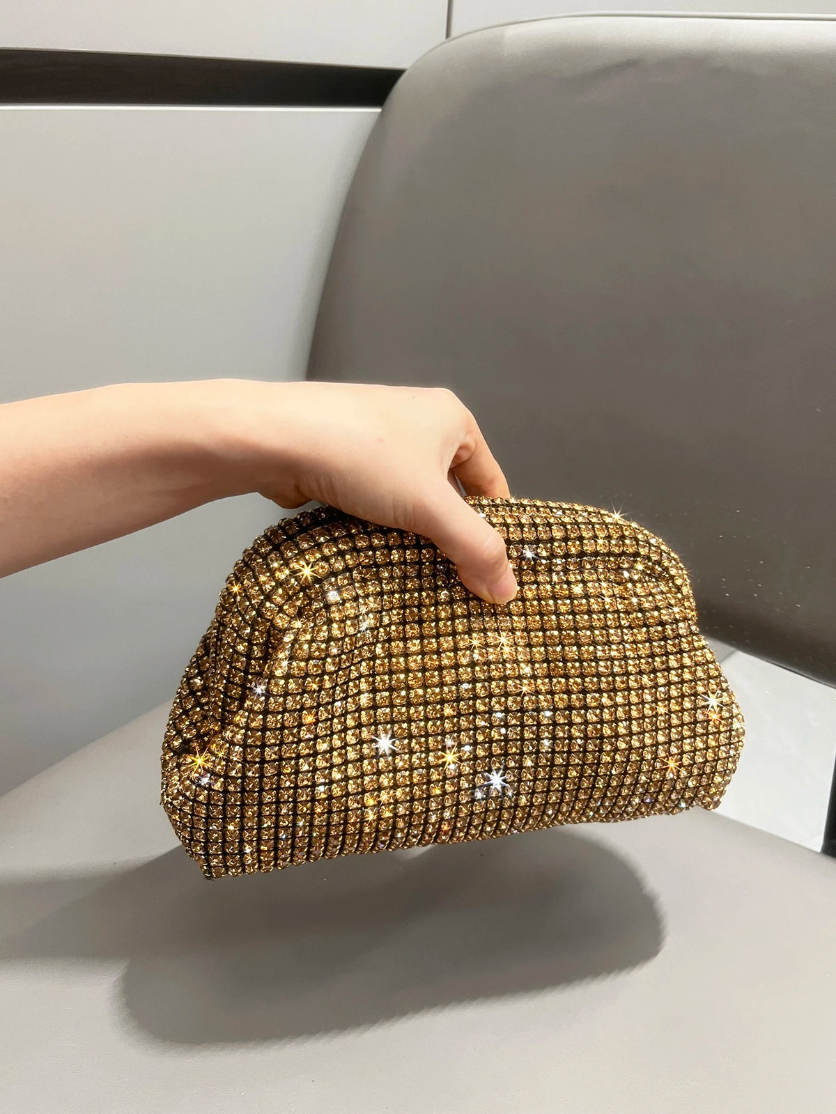 Clutch Strass Métallique Luxe | Sac de Soirée & Banquet Femme