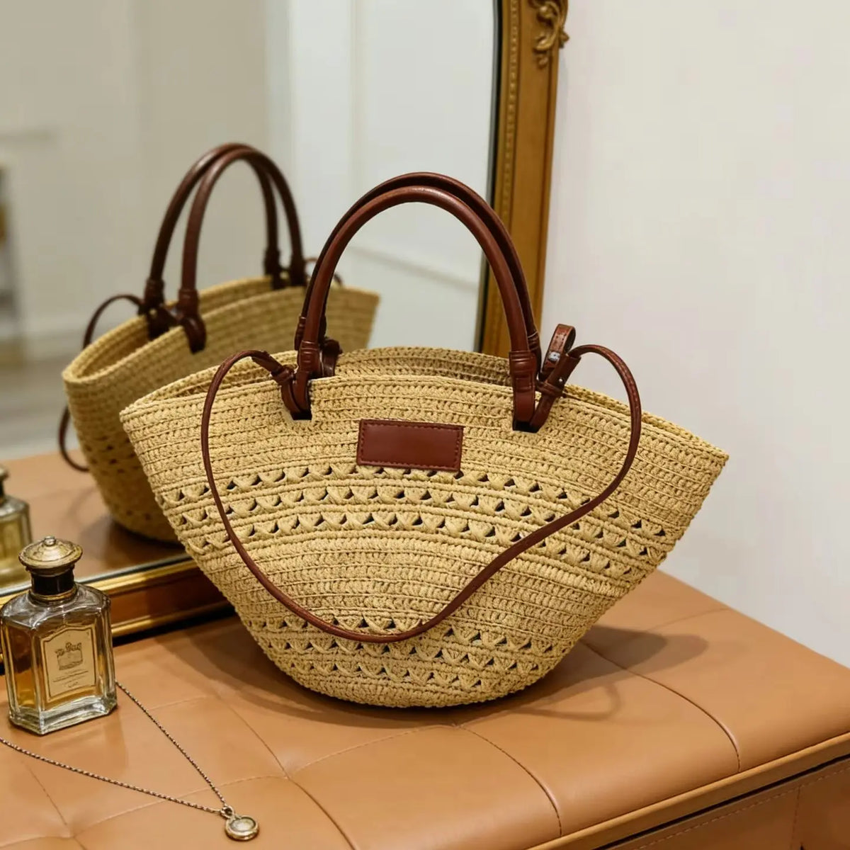 Sac Cabas Paille & Cuir – Grande Capacité Bohème Chic | Sélène & Co