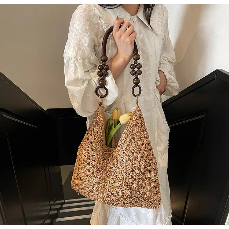 Sac Tote en Paille Ajourée – Esprit Vacances | Sélène & Co