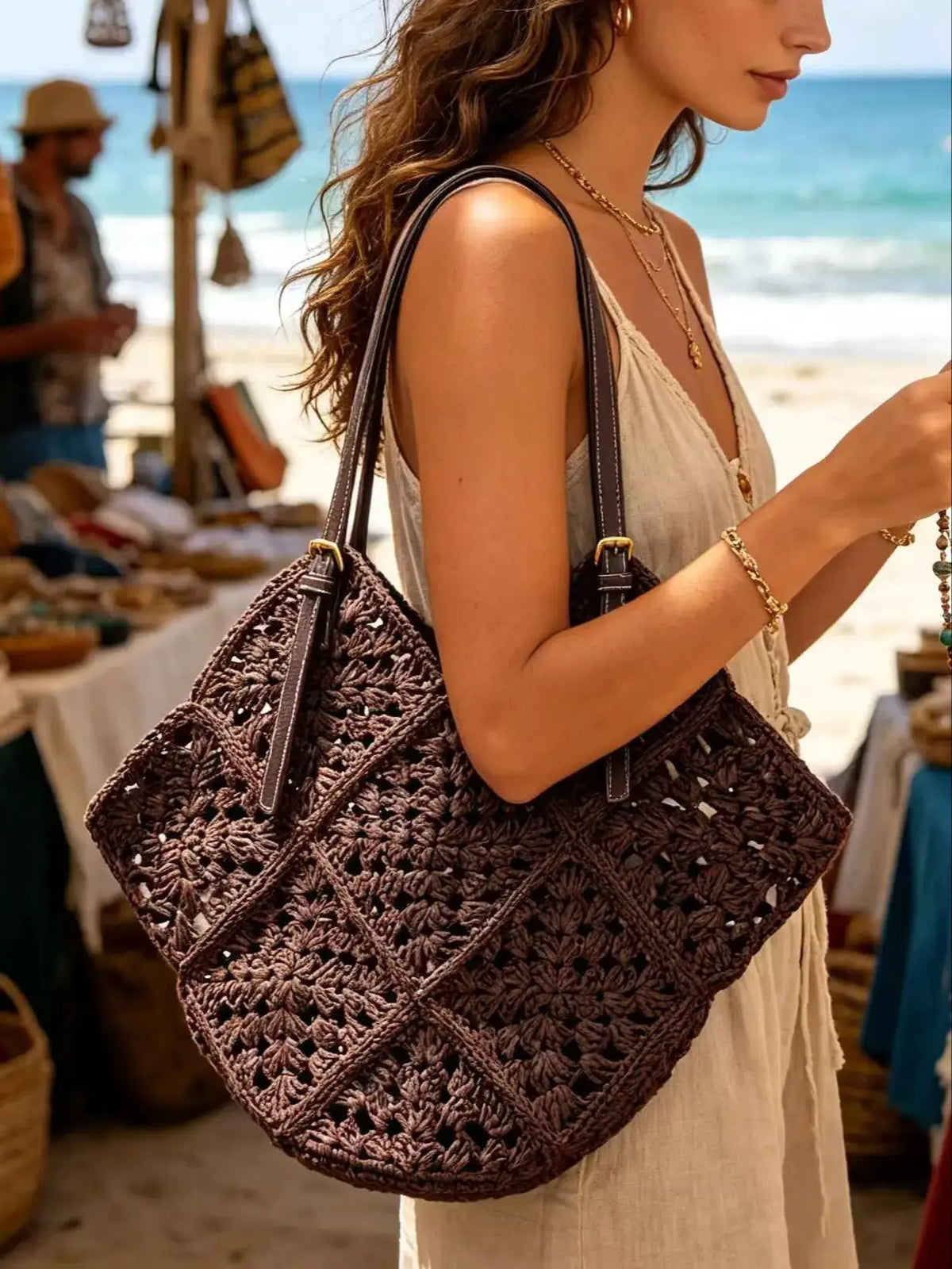 Sac Bandoulière en Paille Tressée Artisanale | Sélène & Co