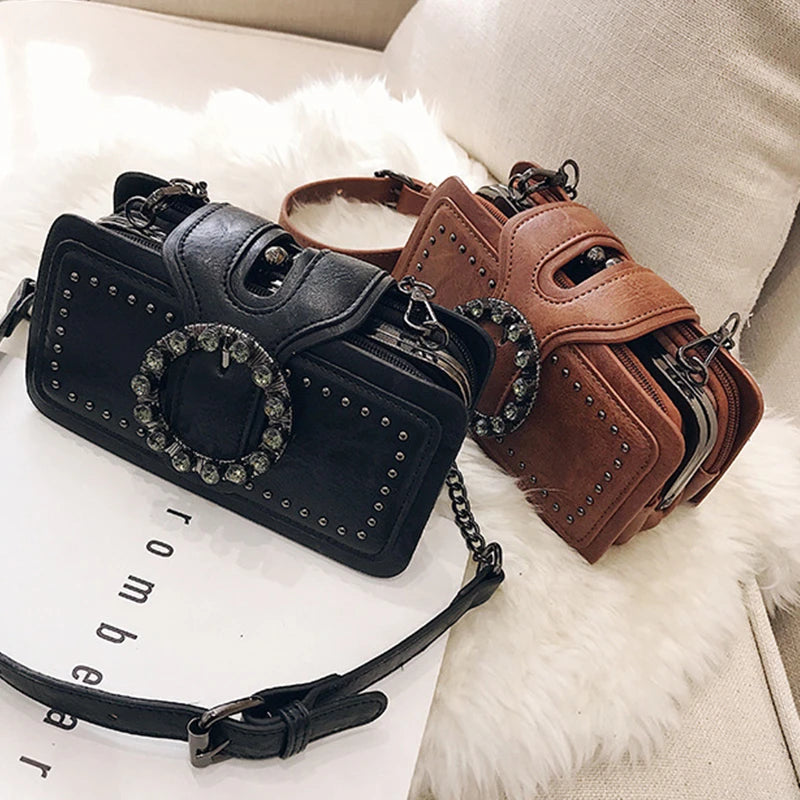 Sac Bandoulière Femme Élégant – Cuir PU, Décoration Diamants, Fermeture Zip