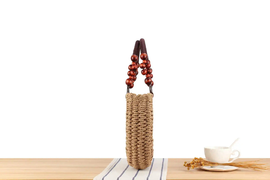 Sac Demi-Lune en Paille Tressée – Anses Perlées & Fermeture Zip | Sélène & Co