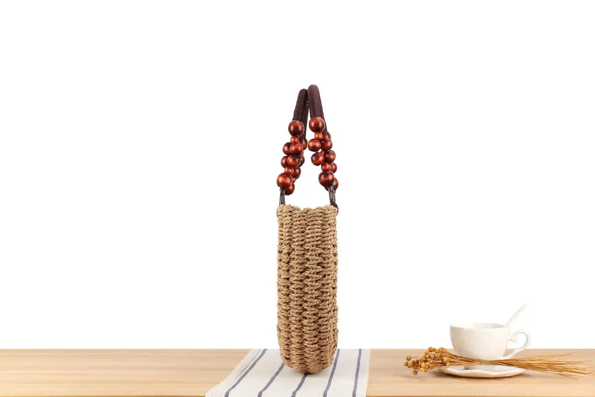 Sac Demi-Lune en Paille Tressée – Anses Perlées & Fermeture Zip | Sélène & Co