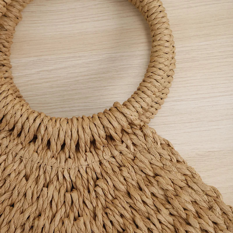 Sac de Plage Bohème Forme Lune – Paille Tressée Artisanale | Sélène & Co