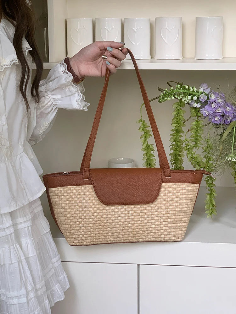 Sac Bandoulière en Paille & PU – Esprit Vacances | Sélène & Co