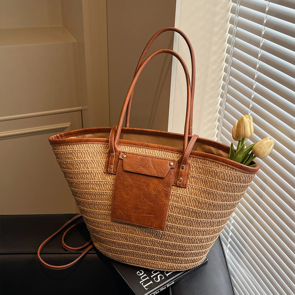 Grand Sac de Plage en Paille – Élégance Estivale | Sélène & Co