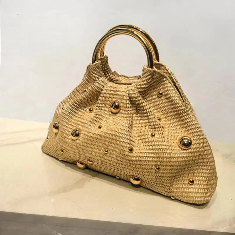 Sac Pochette Bohème Perles & Paille – Poignées Circulaires | Sélène & Co