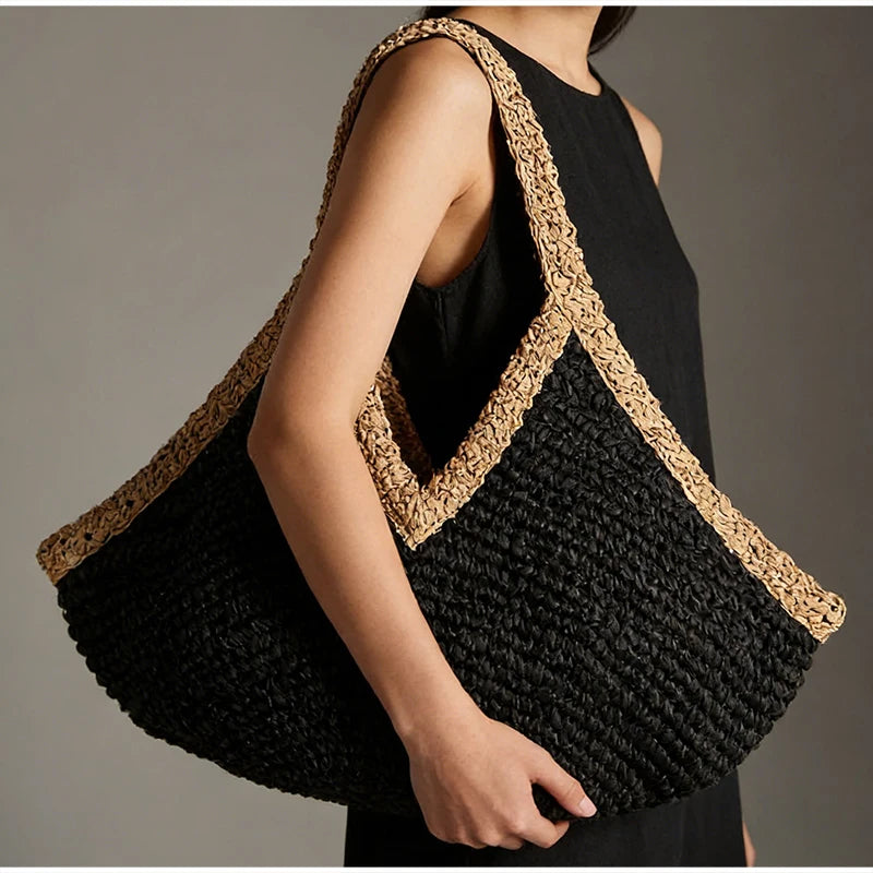 Sac de Plage en Paille Tressée – Grande Capacité | Sélène & Co