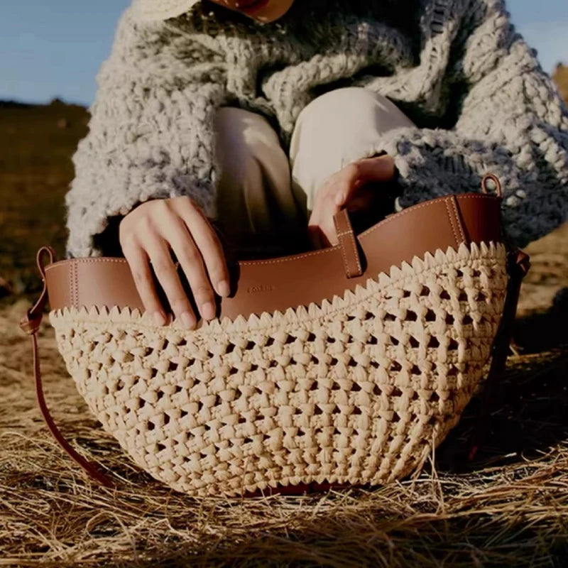 Grand Cabas Paille & Cuir – Esprit Plage & Été | Sélène & Co