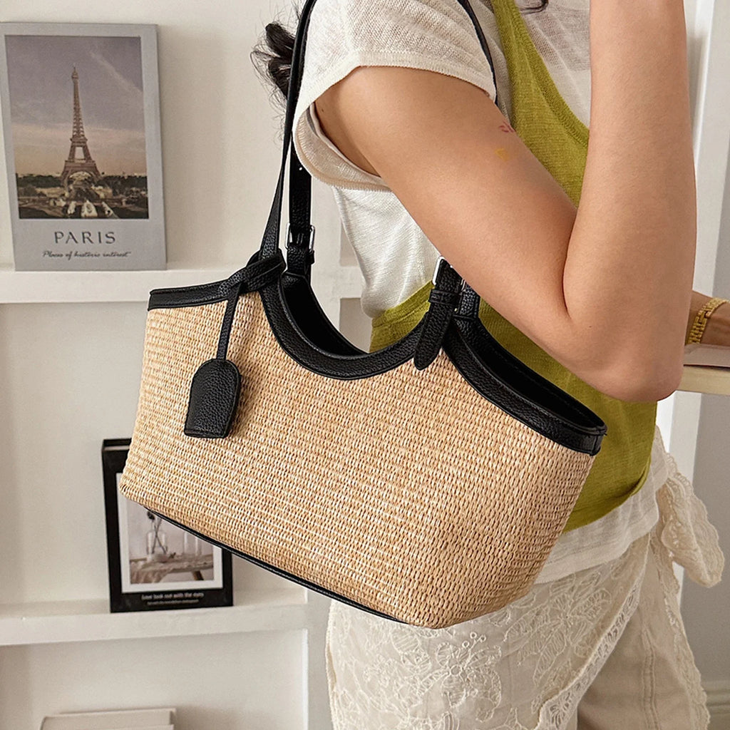 Tote Bag Seau en Paille Tressée – Grande Capacité & Style Minimaliste | Sélène & Co