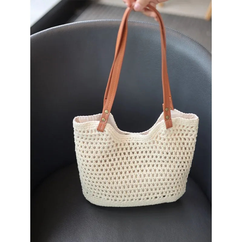 Sac Cabas Paille Ajourée & Coton – Légèreté Estivale | Sélène & Co