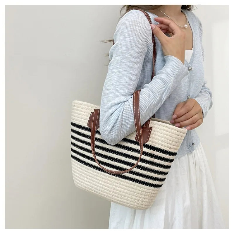 Sac Cabas Rayé Été – Élégance & Praticité | Sélène & Co
