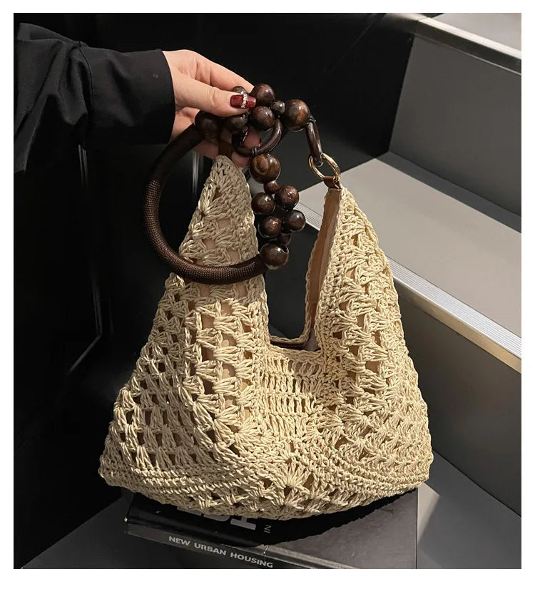 Sac Tote en Paille Ajourée – Esprit Vacances | Sélène & Co