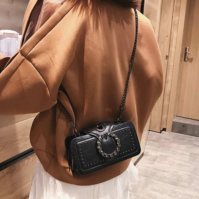 Sac Bandoulière Femme Élégant – Cuir PU, Décoration Diamants, Fermeture Zip