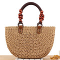 Sac Demi-Lune en Paille Tressée – Anses Perlées & Fermeture Zip | Sélène & Co