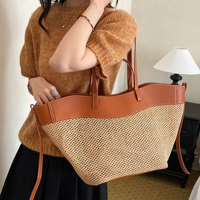 Tote Bag en Raphia Tressé – Grande Capacité & Style Balnéaire | Sélène & Co