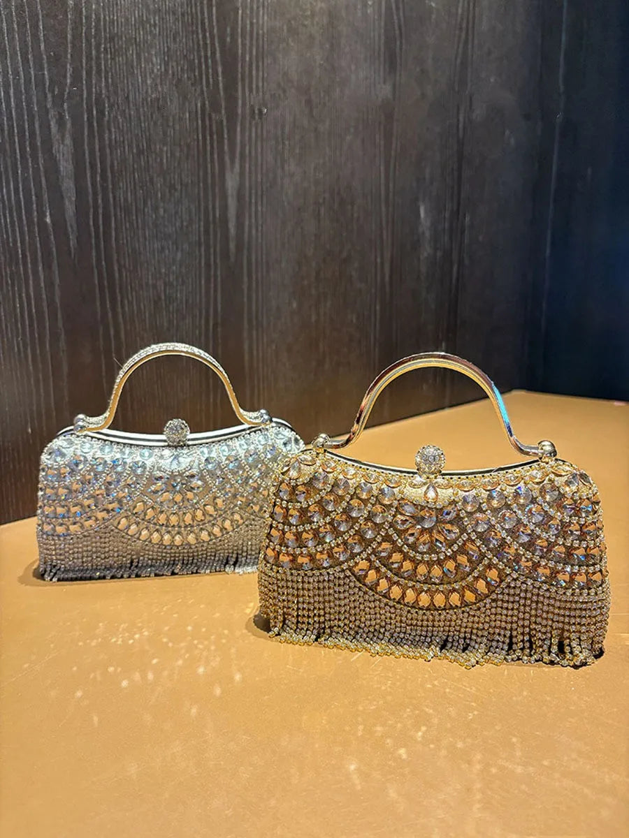 Clutch Strass & Pompon | Sac de Soirée Mariage & Cocktail Femme