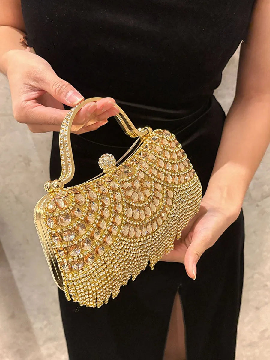 Clutch Strass & Pompon | Sac de Soirée Mariage & Cocktail Femme