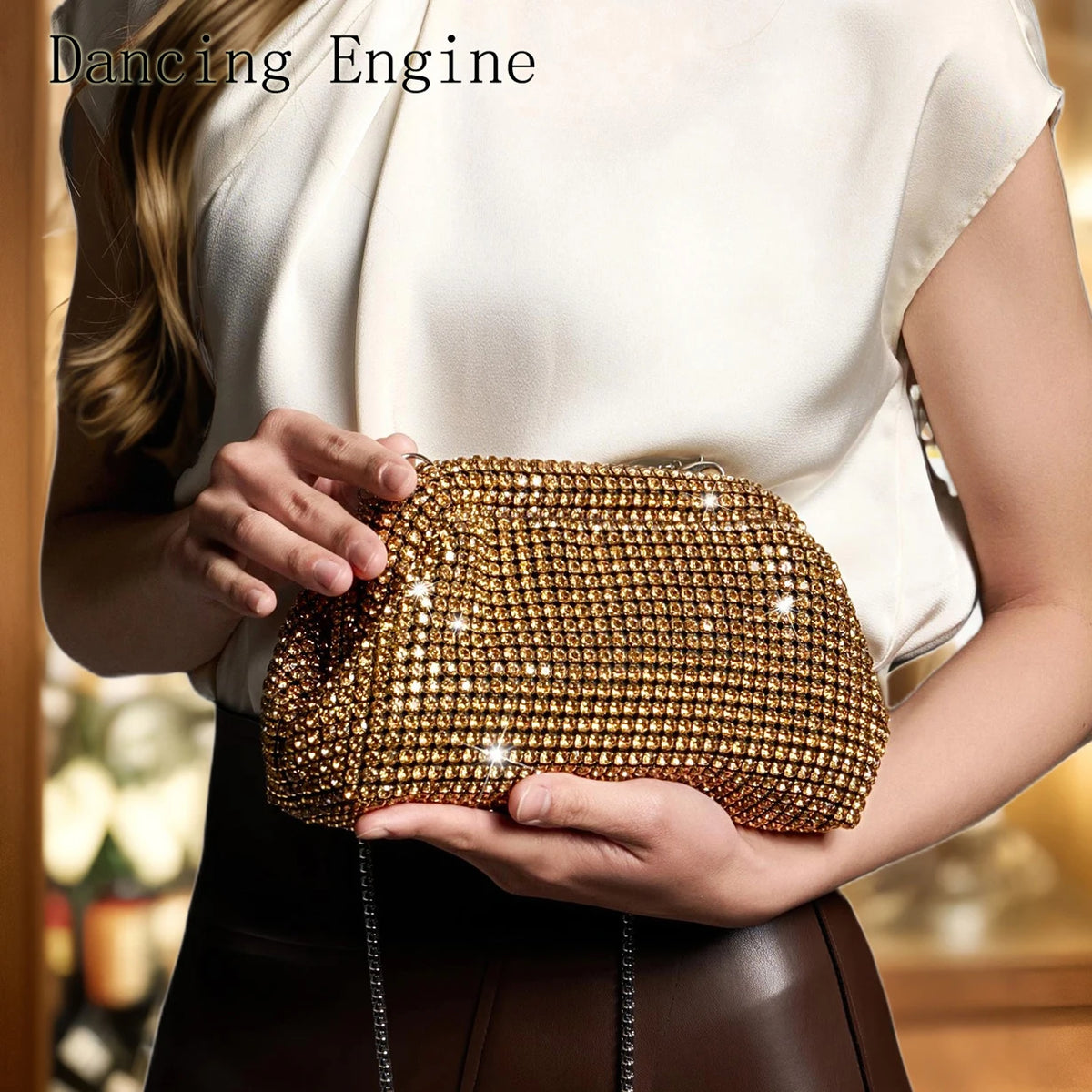 Clutch Strass Métallique Luxe | Sac de Soirée & Banquet Femme