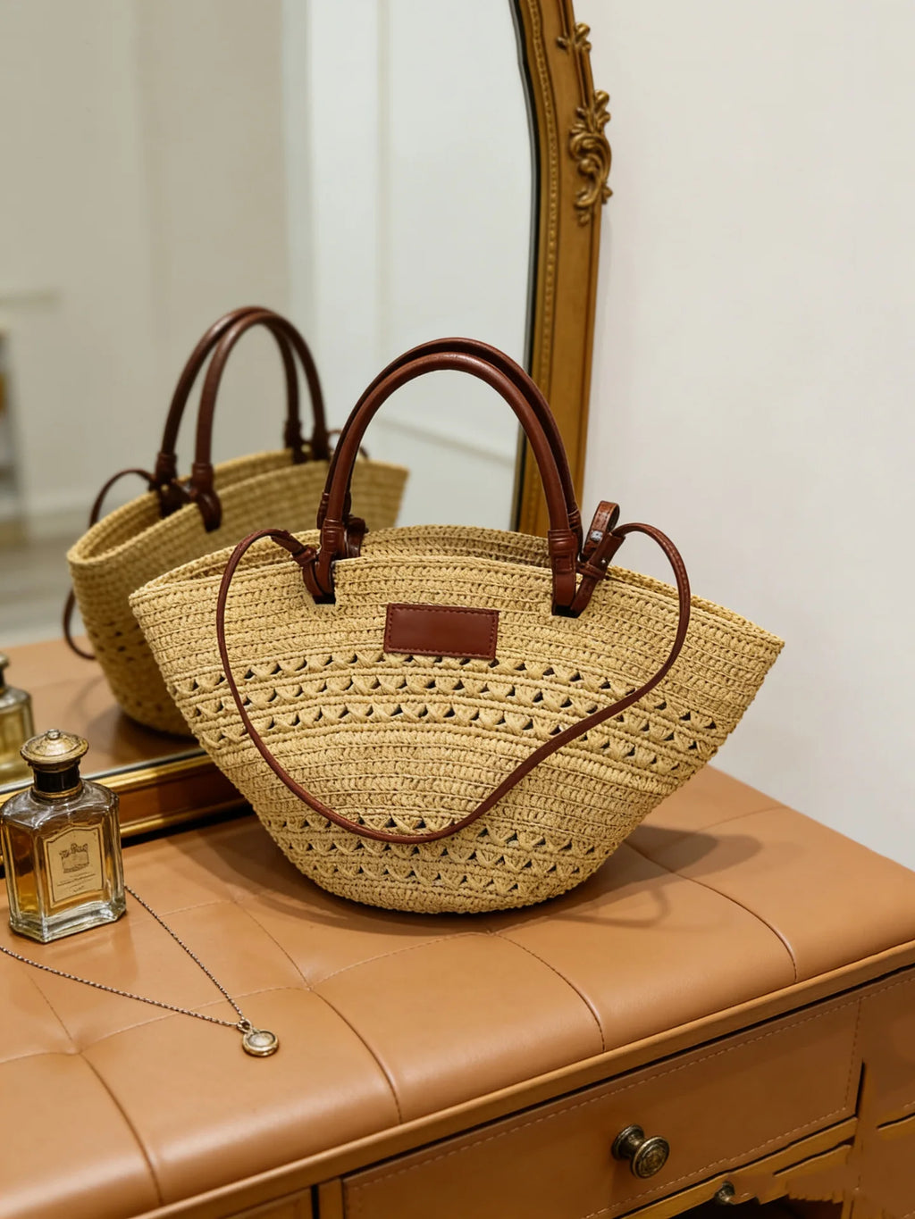 Sac Cabas Paille & Cuir – Grande Capacité Bohème Chic | Sélène & Co