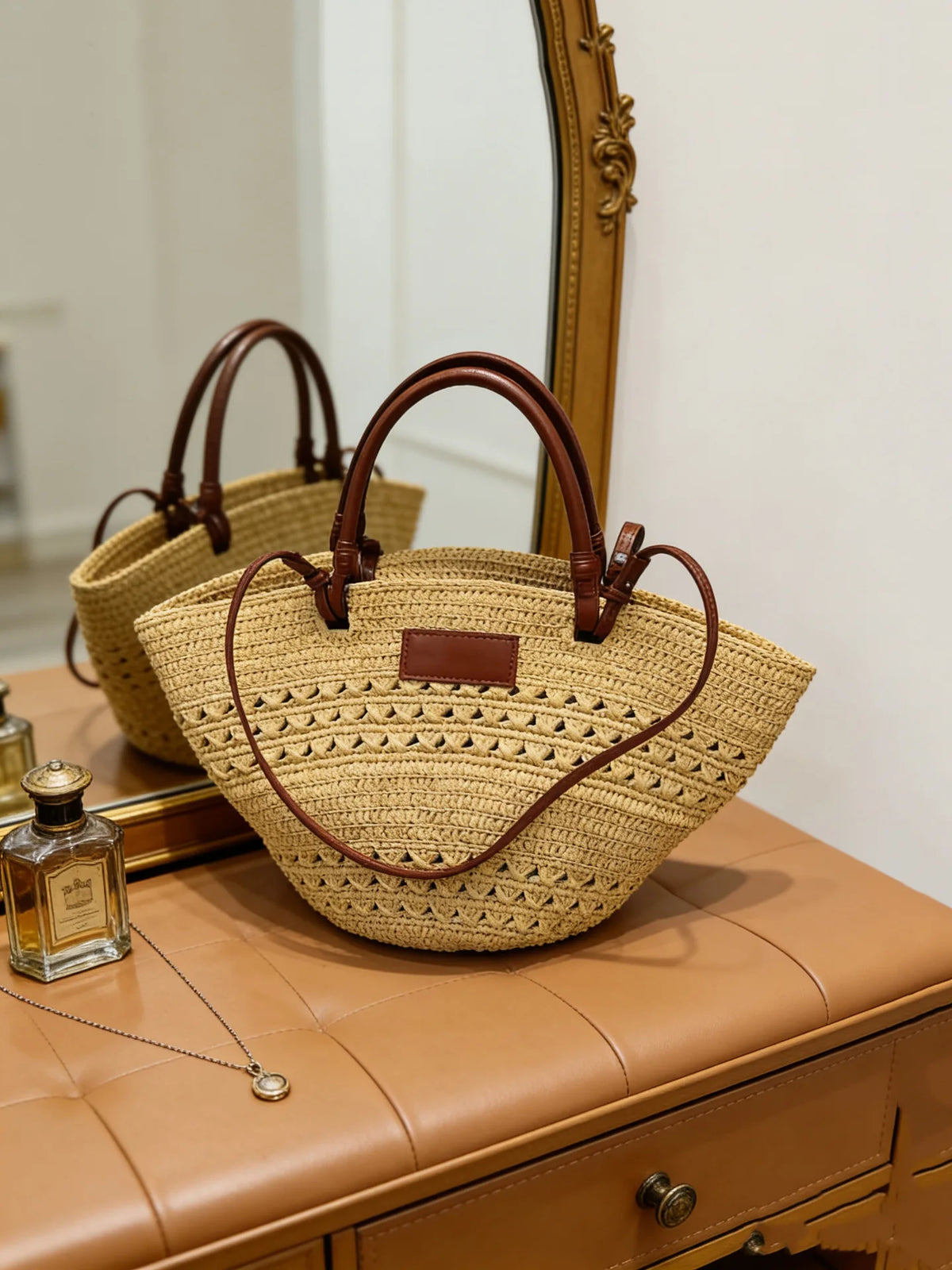 Sac Cabas Paille & Cuir – Grande Capacité Bohème Chic | Sélène & Co