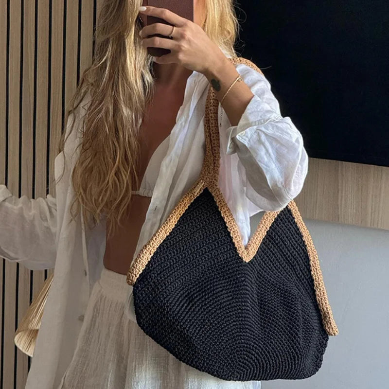 Sac de Plage en Paille Tressée – Grande Capacité | Sélène & Co