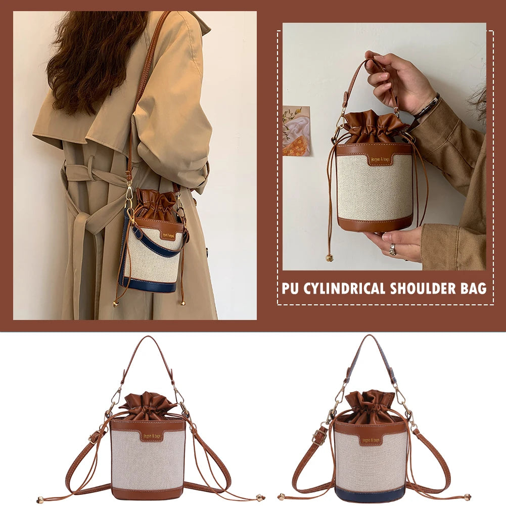 Mini Sac Seau Cylindrique Vintage – Bandoulière Cuir PU | Sélène & Co