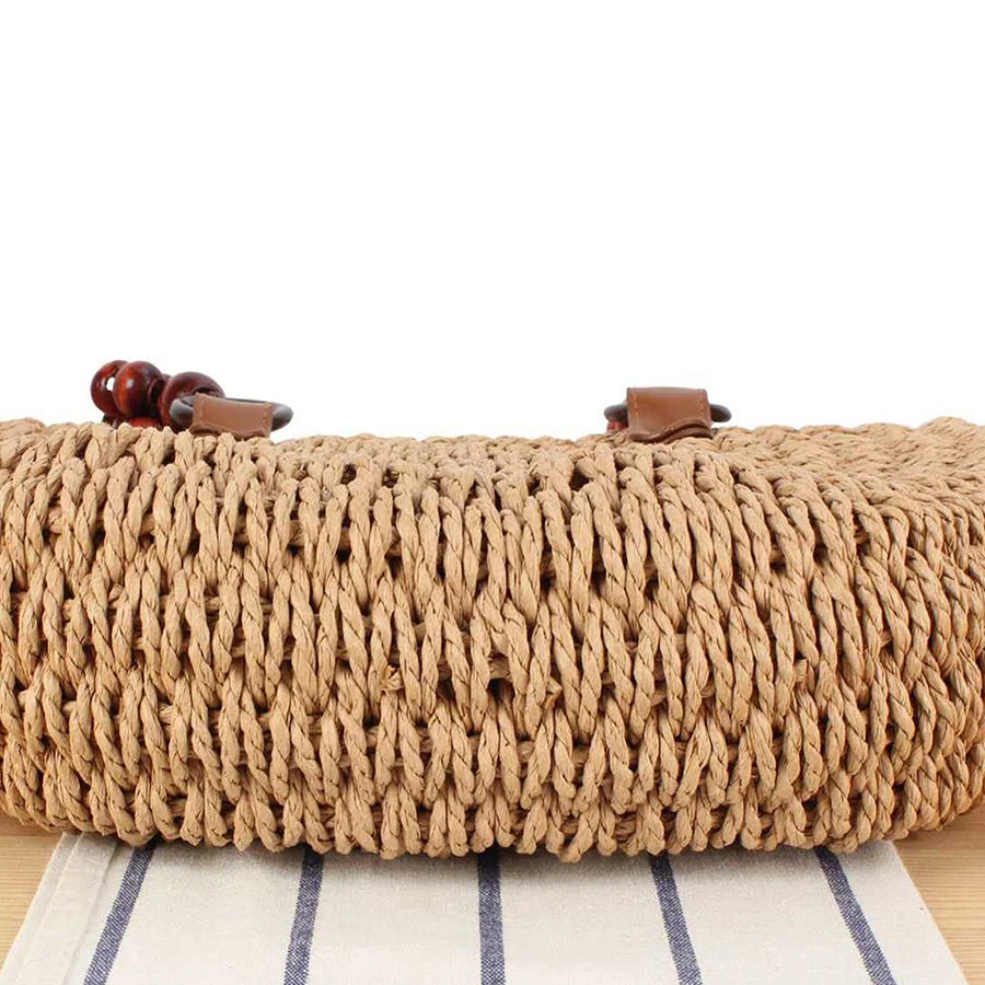 Sac Demi-Lune en Paille Tressée – Anses Perlées & Fermeture Zip | Sélène & Co